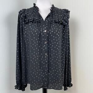 Anthropologie Current Air Black Metallic Long Sleeve Peasant Top Blouse Large